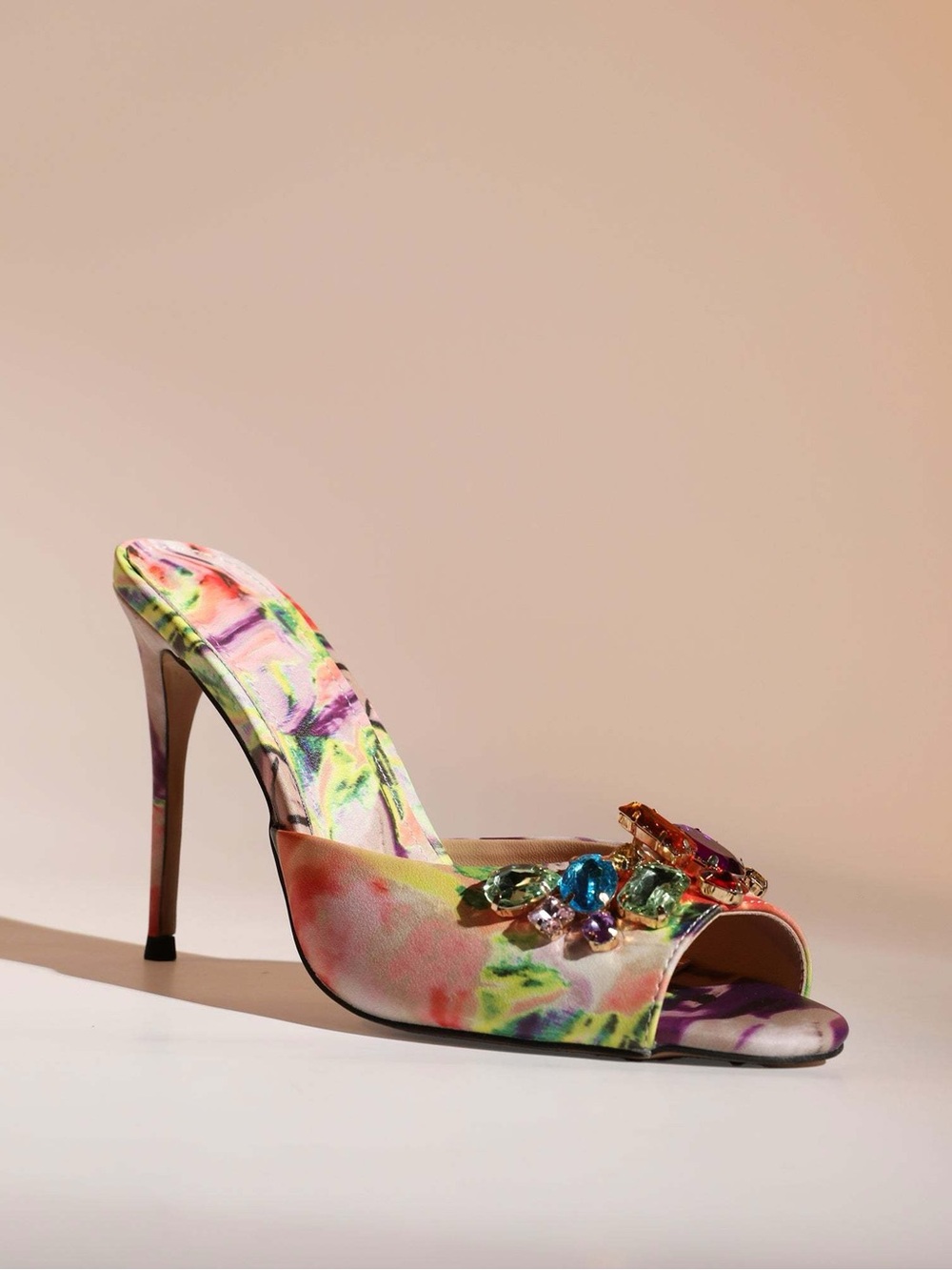 Sienna Rossi Veda Printed Multicolor Diamond Open Toe Mules NWT